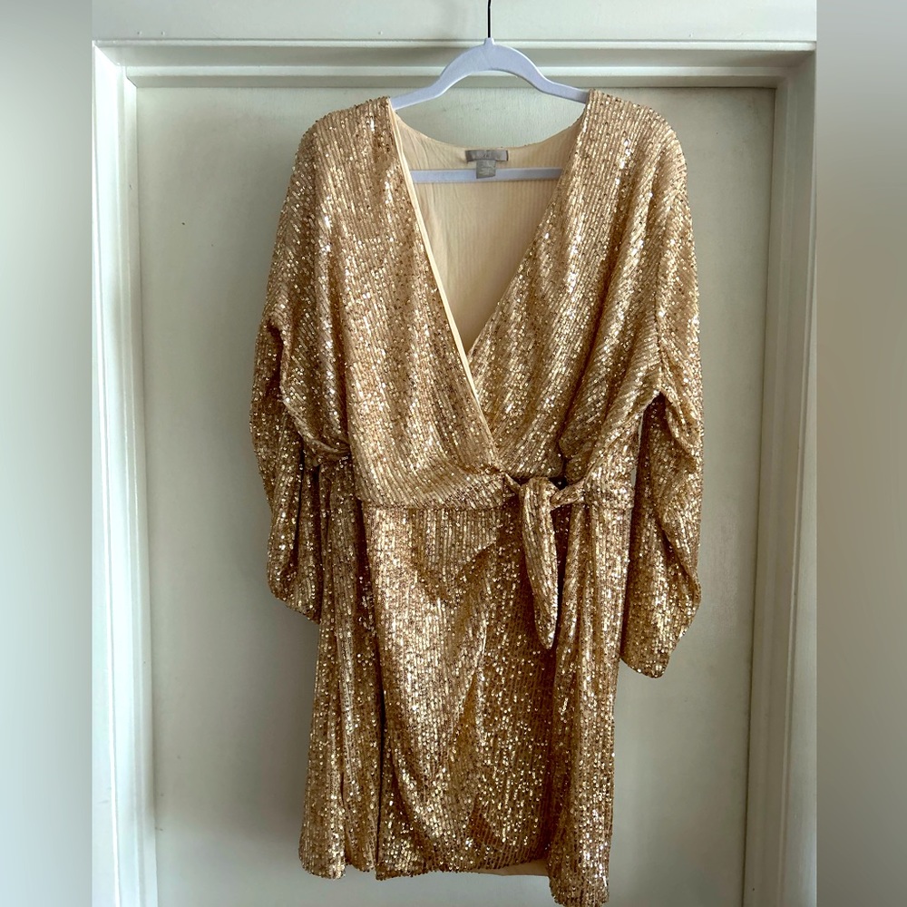 H&M Gold Sequin Wrap dress